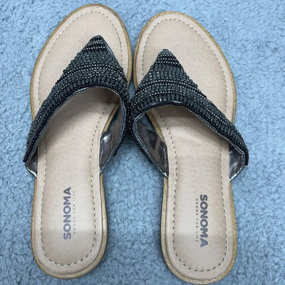 Sonoma Talula Sandals Womens 7 M Black Jeweled Rhinestone Thong Flip‎ Flop